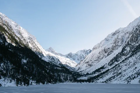 Foret de montagne enneigee pres du lac de Gaube